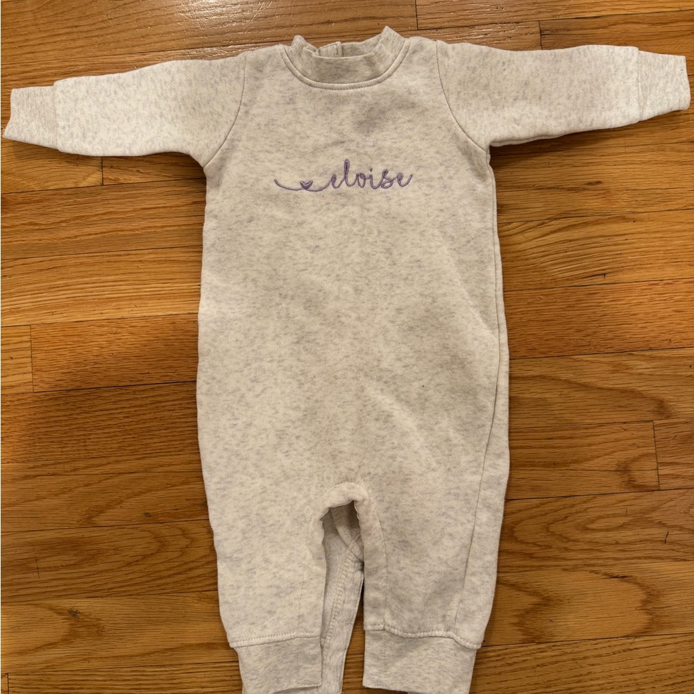 Rabbit Skins Cream Baby Onesie with Purple Embroidery
